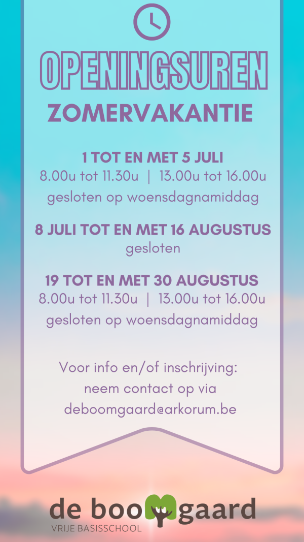 Openingsuren zomervakantie